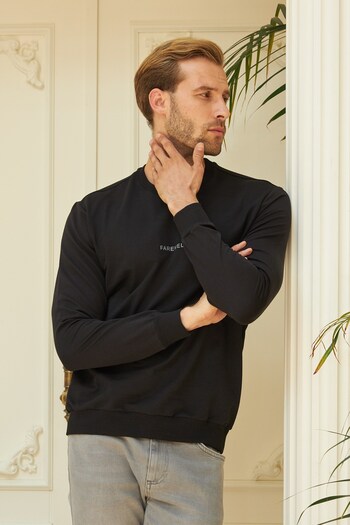odelon Ανδρικό Oversize Μαύρο Φούτερ - Crew Neck