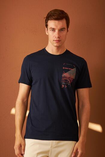 odelon Men's Navy Blue Comfort Fit T-shirt - Mars16