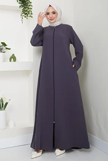 hafsamina Smoked Large Size Zippered Ferace - HM2488