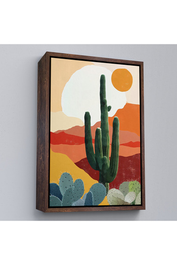 indispensablely Abstract Cactus Painting in the Desert with Frame-7583