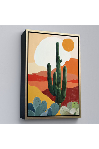 indispensablely Abstract Cactus Painting in the Desert with Frame-7583