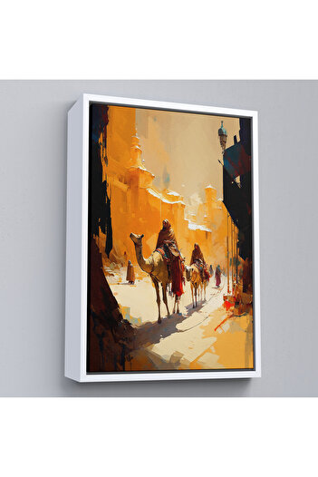 TAKI DERYASI Oameni pe Camel cu cadru din lemn Tablo-7994
