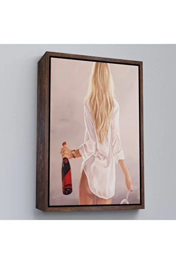 indispensablely Framed Wine and Glass Le Walking Blonde Haired Woman Painting-7946
