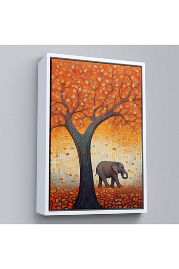 indispensablely Framed Orange Tree and Elephant under It Painting-7513