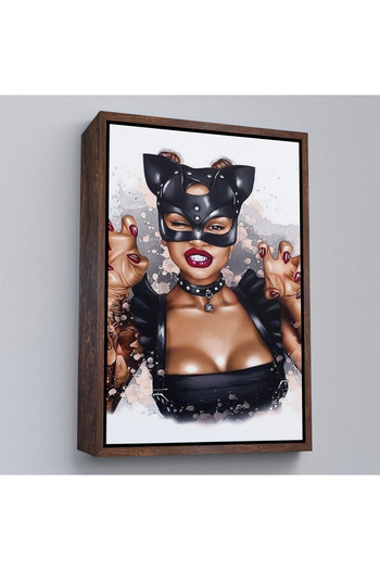 N NOXXO Sexy Cat Woman Painting with Wooden Frame-7854