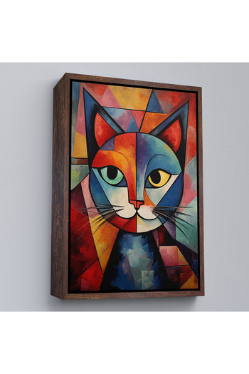 indispensablely Framed Pablo Picasso Style - Abstract Colorful Cat Painting-7375