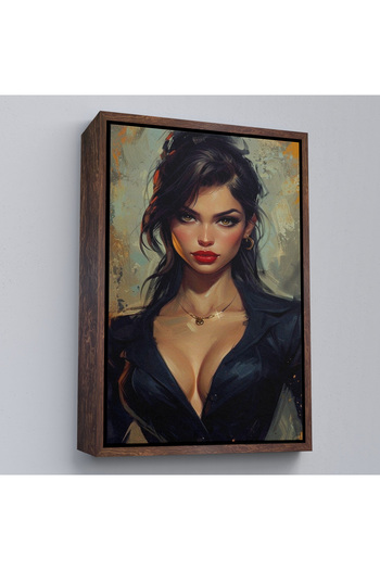 indispensablely Framed Oil Painting Look Brunette Beautiful Woman Painting-7741