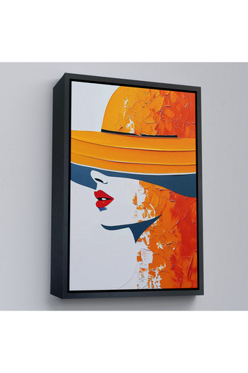 indispensablely Retro Woman with Framed Orange Hat Painting-7615