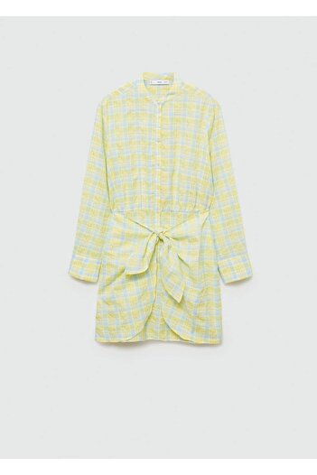 MANGO Woman Kareli fiyonklu elbise