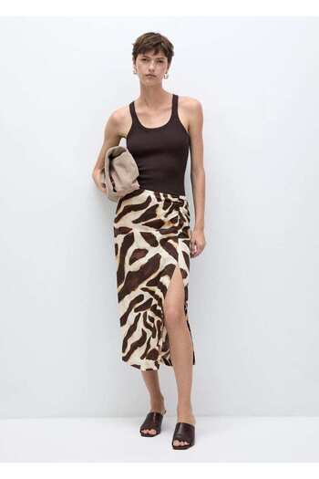 MANGO Woman Animal Print Drape Skirt