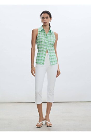 MANGO Woman Sleeveless Checkered Shirt