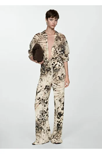 MANGO Woman Animal Patterned Draped Pants