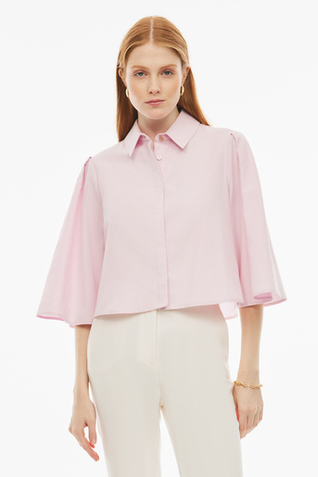 Perspective Jaydens Regular Fit Short Length Fake Sleeve Shirt Collar Pink Color Women's Shirt
