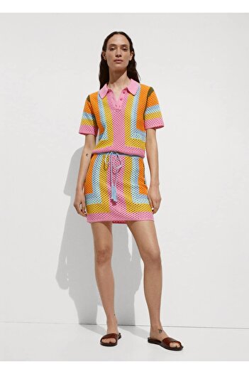 MANGO Woman Crochet Mini Skirt with Tie Detail