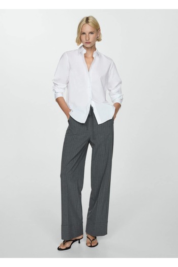MANGO Woman Normal Cotton Lyocell Blended Shirt