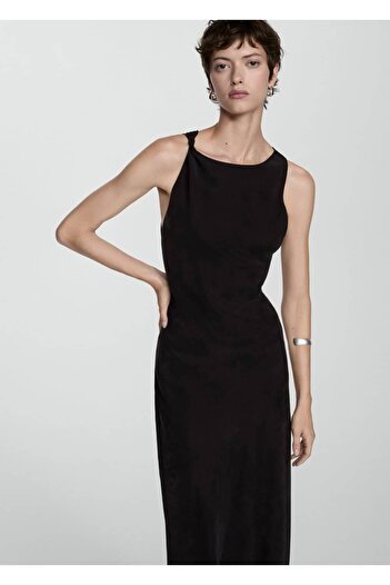 MANGO Woman Cupro Dress with Side Slits