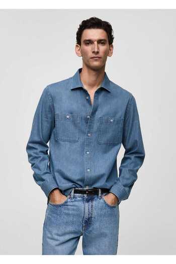 MANGO Man Regular Cut Denim Shirt Jacket with Pockets