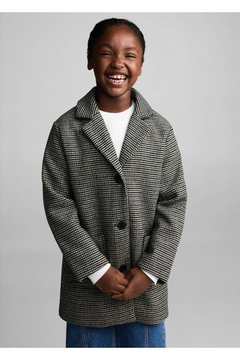 MANGO Kids Overcoat with Houndstooth Print