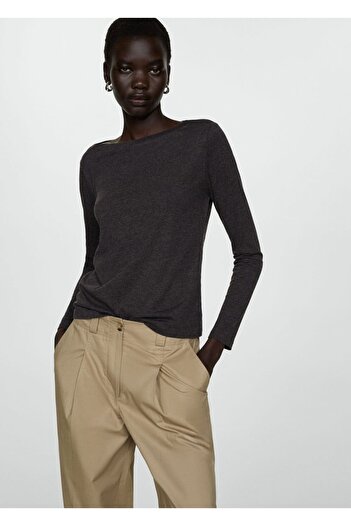 MANGO Woman Long-Sleeved Boat Neck T-Shirt
