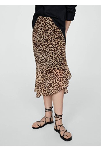 MANGO Woman Gathered Leopard Print Skirt