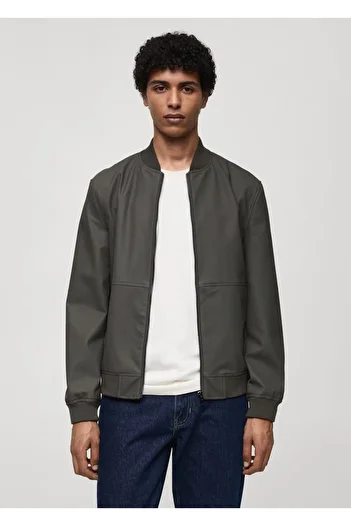 MANGO Man Leather Look Bomber Jacket
