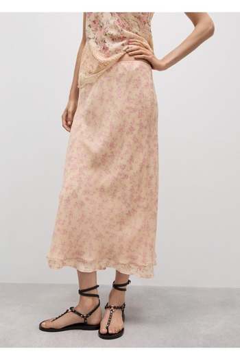 MANGO Woman Floral Patterned Long Skirt