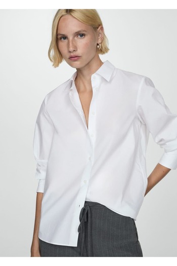 MANGO Woman Normal Cotton Lyocell Blended Shirt