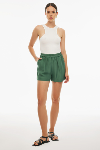 Perspective Dark Green Regular Fit Women's Shorts - Short Tube Leg