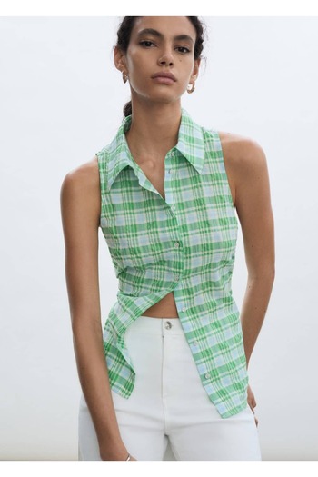 MANGO Woman Sleeveless Checkered Shirt