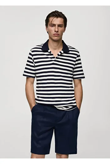 MANGO Man Regular Fit Striped Pique Cotton Polo Shirt