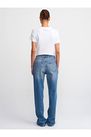 Dilvin 71427 Pantaloni largi din denim cu aspect vintage-albastru