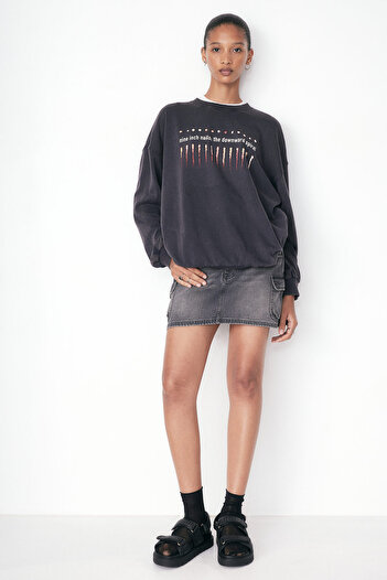 H&M Baskılı Oversize Sweatshirt