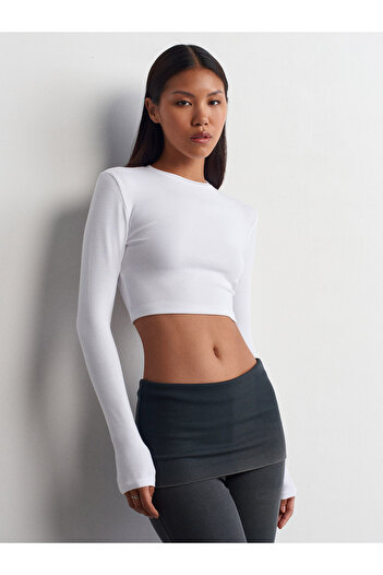 Dilvin 31236 Λευκό μακρυμάνικο Crop Top