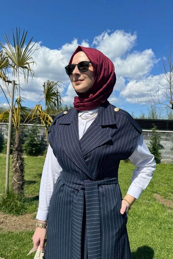 Rabia Şamlı Navy Blue Striped Epaulettes Set