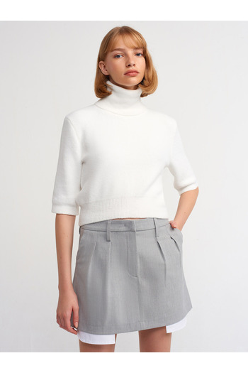 Dilvin 10480 Soft Textured Full Turtleneck Sweater-Ecru