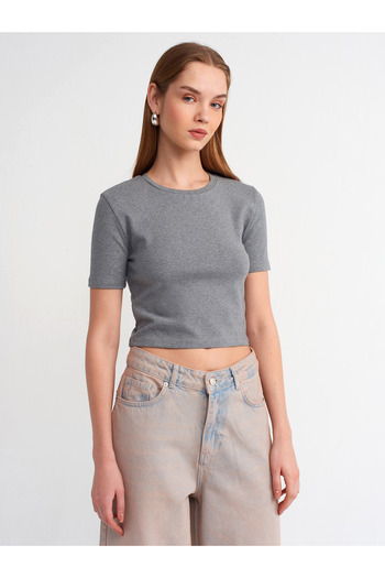 Dilvin 30995 Crop T-shirt-Anthracite
