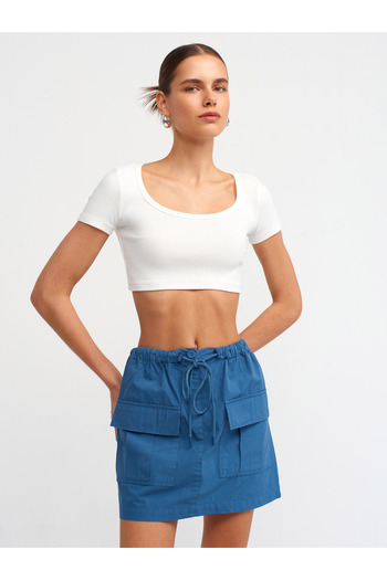 Dilvin 30876 Short Sleeve Crop Top-Ecru