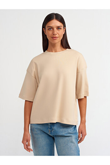 Dilvin 31067 Tricou din bumbac colorat bej - Captusit