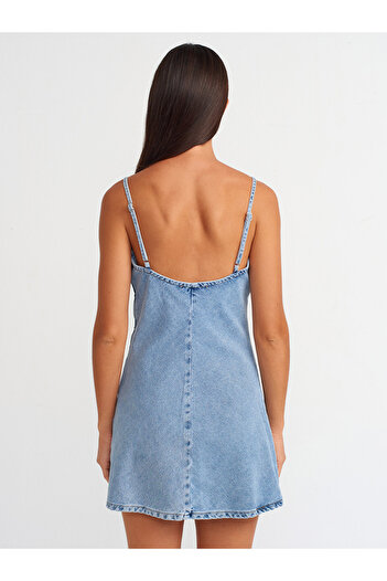 Dilvin 90541 Rochie albastră din denim - Bretele și croială