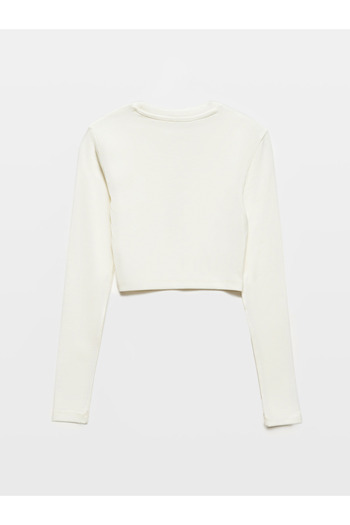 Dilvin 31236 Long Sleeve Crop Top-Ecru