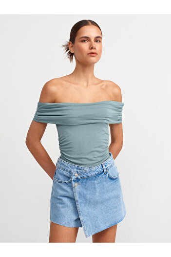 Dilvin 30902 Off Shoulder Gathered Ball-Green