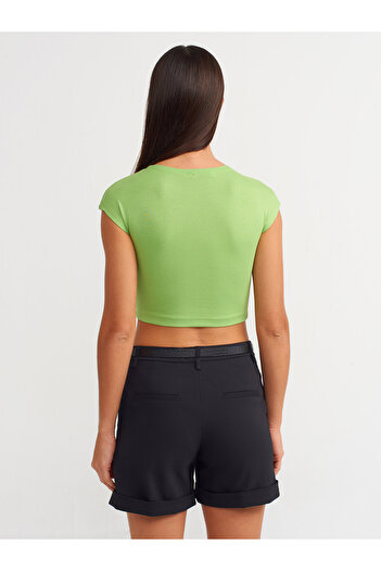 Dilvin 30528 Ανοιχτό πράσινο βαμβακερό και Modal Blended Crop Top