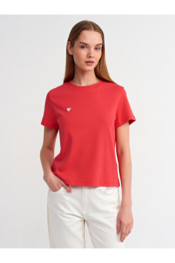 Dilvin 30584 Crew Neck Cotton T-shirt-A.Red