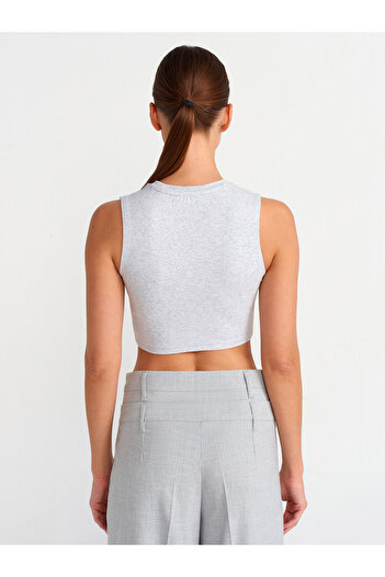 Dilvin 30998 Crop Top-Grey Melange