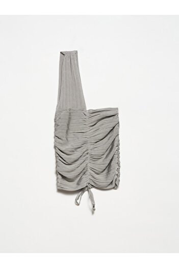 Dilvin 10353 Right Shoulder Open Gathered Knitwear Blouse-Grey