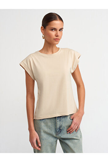 Dilvin Μπλουζάκι 3504 Model Crew Neck Μπεζ βαμβακερό μπλουζάκι