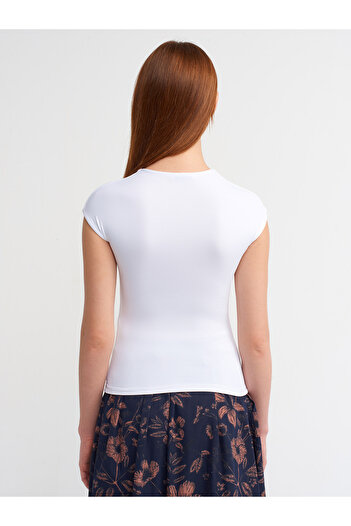 Dilvin 30856 Πολυαμίδιο T-shirt-Λευκό