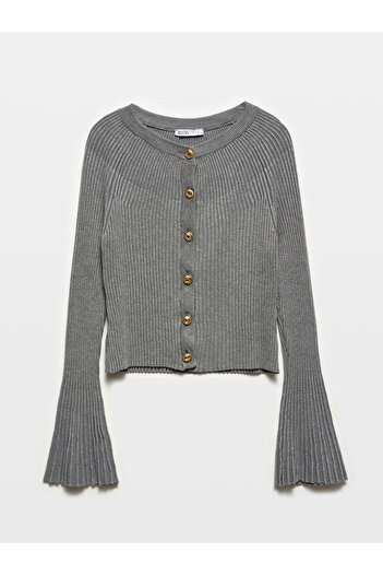 Dilvin 60246 Smoked Knitwear Cardigan - Crew Neck, Spanish Sleeve, Buttoned