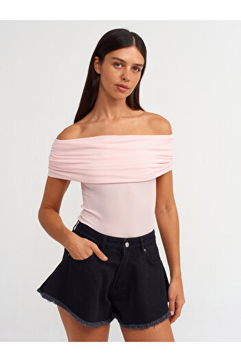 Dilvin 30851 Μπλούζα Off the Shoulders-Ανοιχτό ροζ