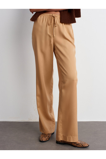 Dilvin 71536 Model - Light Camel Waist Tied Draped Trousers